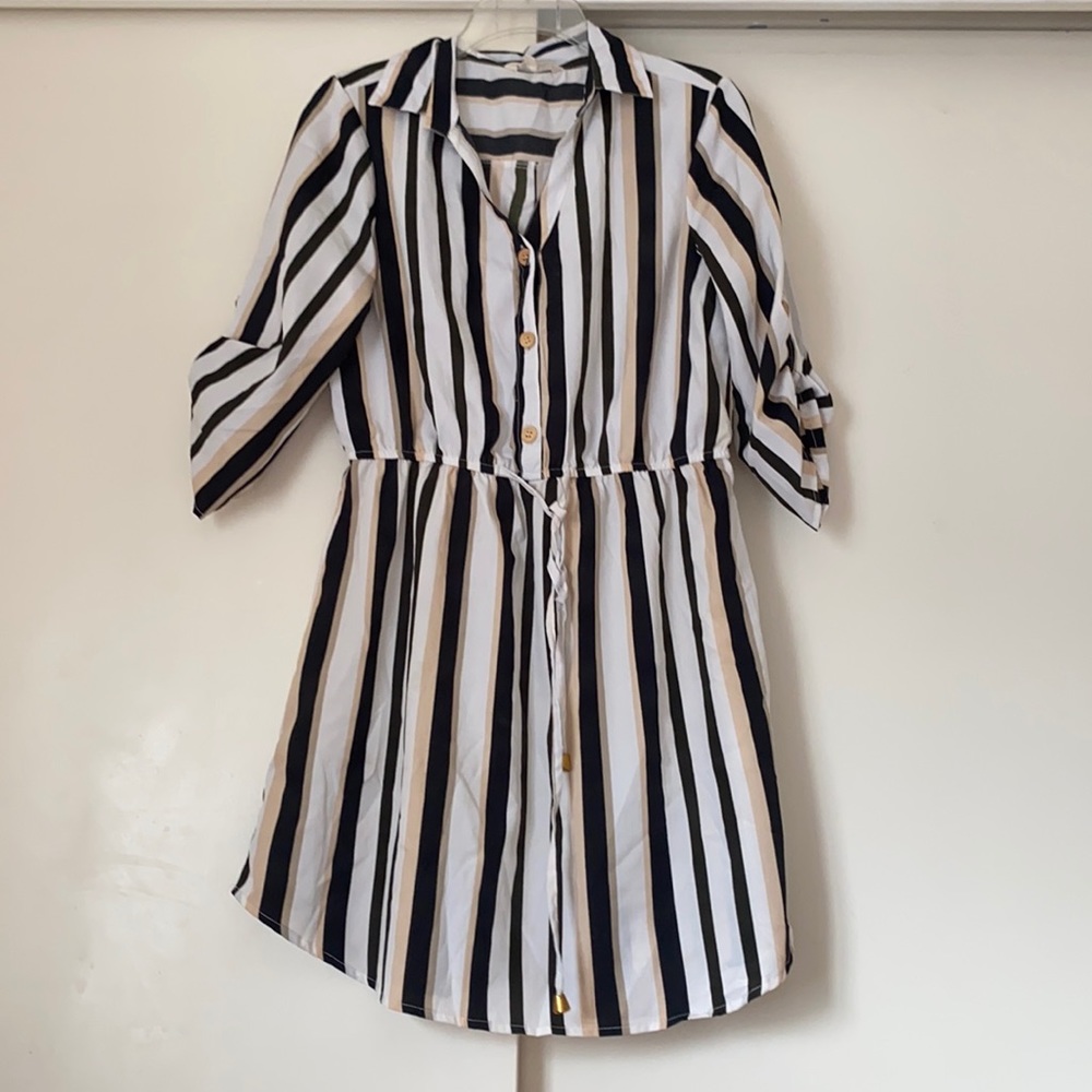 Black tan and white dress